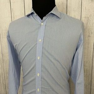 Kent & Curwen Men's XL Blue & White Gingham Classic Fit Button-Front Shirt